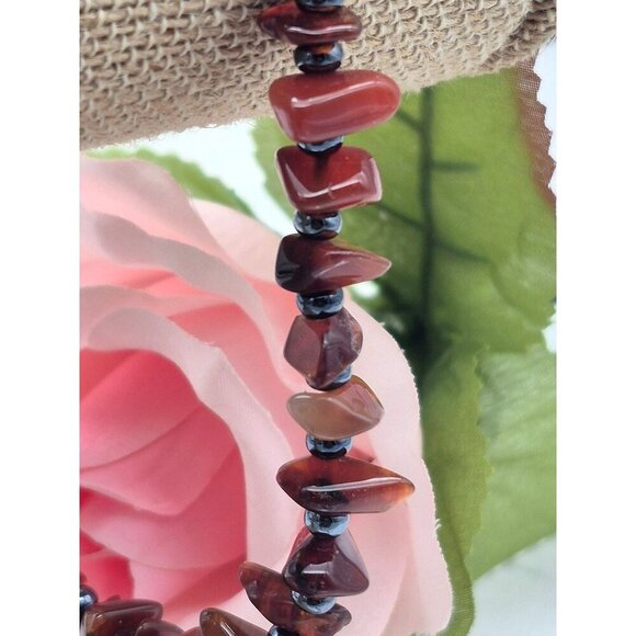 Genuine Smooth Garnet Chip & Hematite Beaded Ankle Bracelet Barrel Clasp 10" - Picture 5 of 10